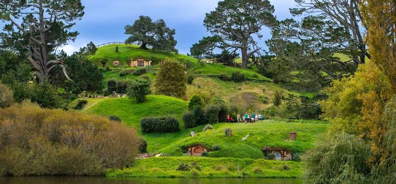 Hobbiton movie set in the Waikato countryside, New Zealand